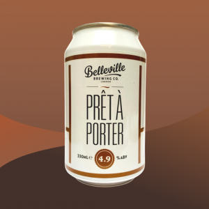 Christmas Beer and Food Pairings. Image of a can of Belleville Brewery Pret a Porter beer on a chocolate brown backdrop