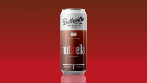 Fluffy American Pancakes Recipe. Vector graphic of a can of Nutshella Milk Stout by Belleville Brewing Co. on a red background